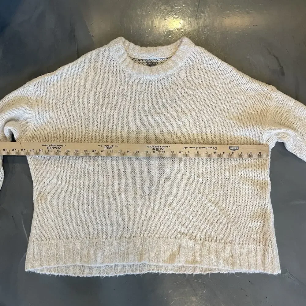 Aerie Sweater Size S Boxy Style Open Weave Crew Neck Ivory Wool/Alpaca‎ Blend